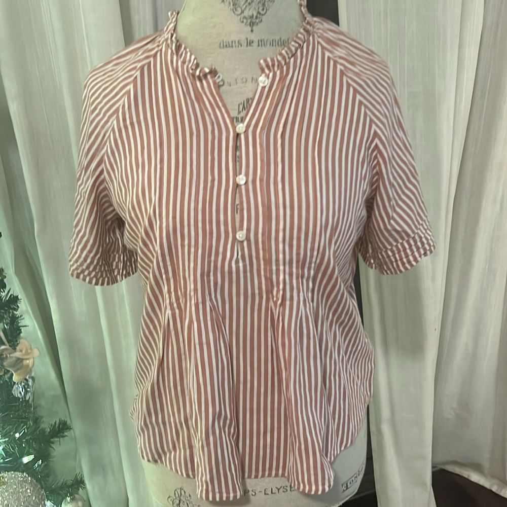 a.n.a. Light red & white striped shortsleeve flowy blouse women’s top Small - Picture 2 of 9